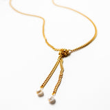 Virtue GOLD MEDIUM CURB KNOTTED MINI PEARL NECKLACE White