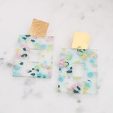 Virtue GOLD SQUARE POST ACRYLIC RECTANGLE EARRINGS Pastel Floral