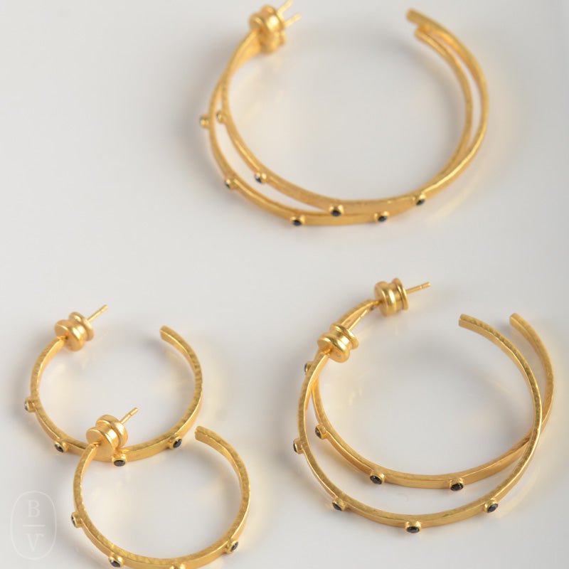Julie Vos CRESCENT STONE HOOP EARRINGS Gold Extra Large Obsidian Black