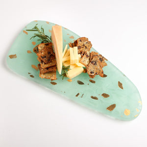 Annieglass ELEMENTS RIVER APPETIZER TRAY Green_Gold 14.5" x 8.5"