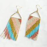 Ink and Alloy TRIANGLE SEED BEAD EARRINGS Rust Turquoise Pink Diagonal Stripe