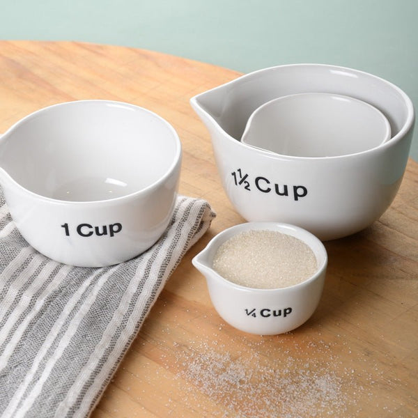 1-1/2, 1, 1/2 & 1/4 Cup Stoneware Measuring Cups, White, Set of 4