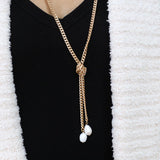 Virtue GOLD MEDIUM CURB KNOTTED MINI PEARL NECKLACE