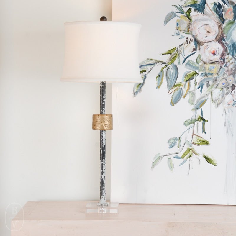 Ferro Designs GOLD FLOAT LAMP WITH ACRYLIC BASE White 33" 15" W Drum
