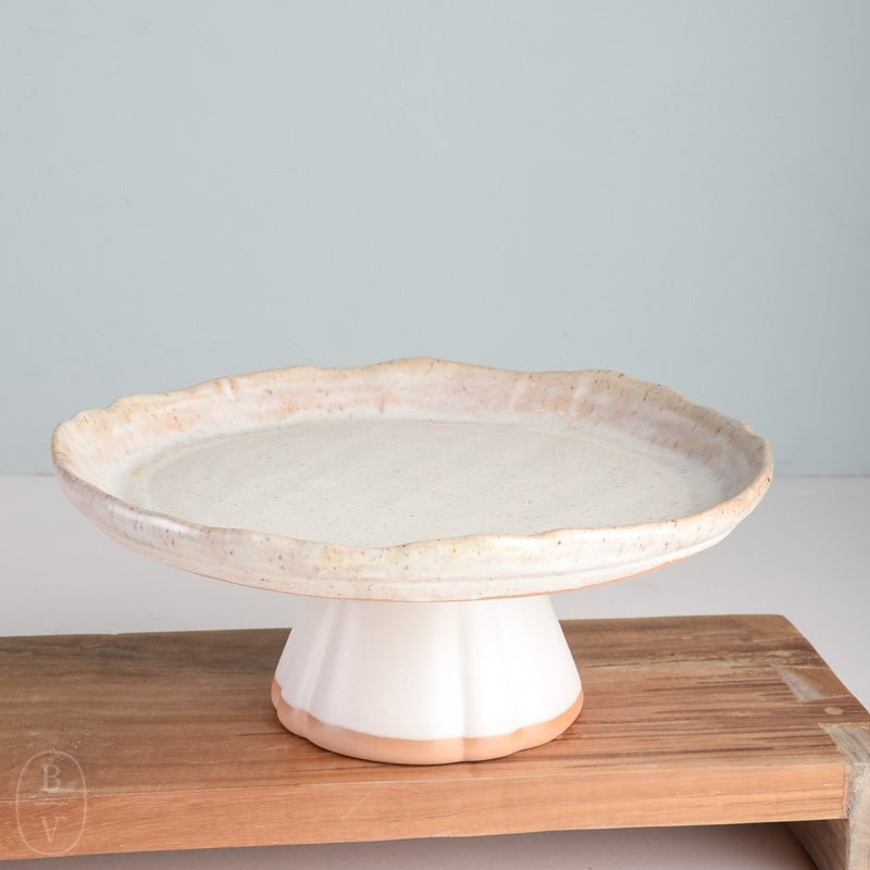 Antiqued Wood Scalloped Cake Stand - Magnolia