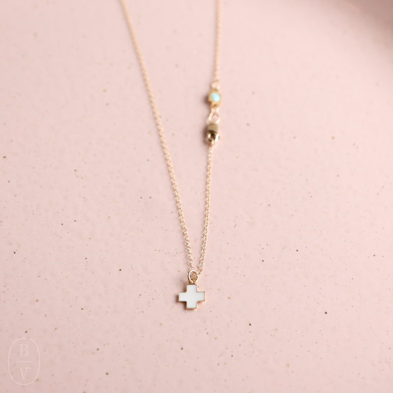 eNewton Design SIGNATURE CROSS GOLD CHARM NECKLACE Off White 16"