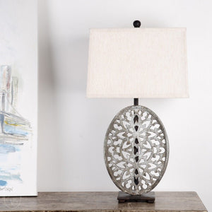 Ferro Designs IRON OVAL FILIGREE LAMP WITH IRON BASE Gray 16 Rectangle Shade