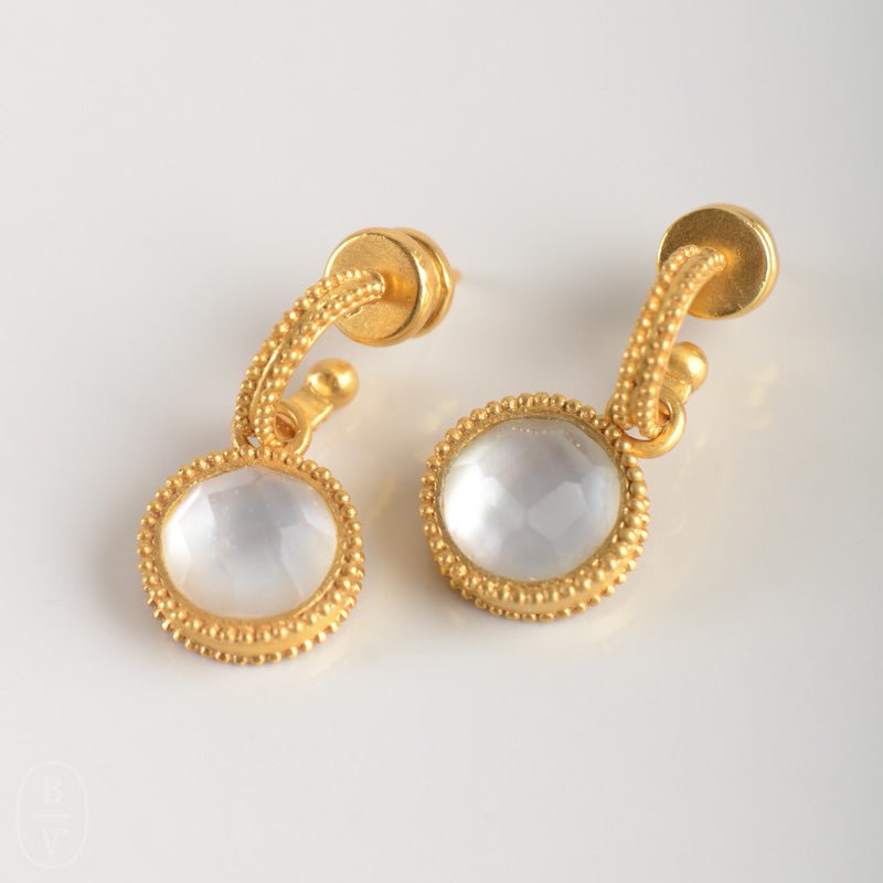 Julie Vos FLEUR DE LIS GOLD HOOP AND CHARM EARRINGS Iridescent Clear Crystal
