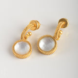 Julie Vos FLEUR DE LIS GOLD HOOP AND CHARM EARRINGS Iridescent Clear Crystal
