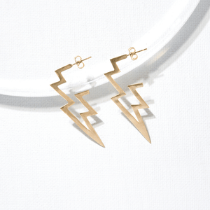 Ink and Alloy FLAT LIGHTNING BOLT HOOP EARRINGS Brass