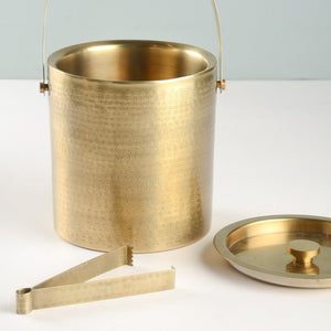Blue Pheasant AMHERST ICE BUCKET WITH TONGS Antique Brass_Hammered Stainless Steel