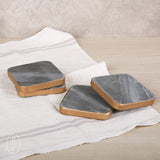 Creative Co-op SQUARE MARBLE COASTER SET OF 4 Grey_Gold Edge