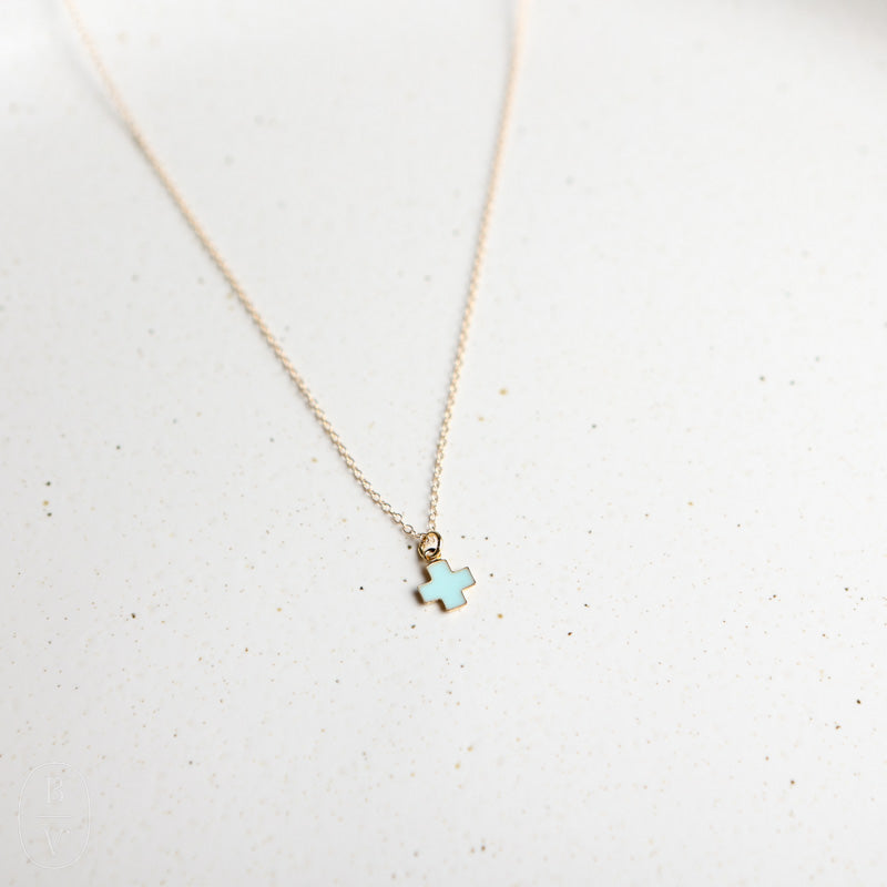 eNewton Design SIGNATURE CROSS GOLD CHARM NECKLACE Turquoise 16"