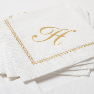 Caspari HEMSTITCH SCRIPT PAPER COCKTAIL NAPKIN Gold 5" x 5"