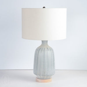 Jamie Young Company FROSTED GLASS TABLE LAMP Grey Drum Shade Cream Linen