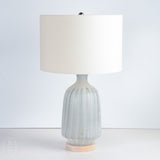 Jamie Young Company FROSTED GLASS TABLE LAMP Grey Drum Shade Cream Linen