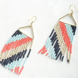 Ink and Alloy TRIANGLE SEED BEAD EARRINGS Blue Red Diagonal Stripe