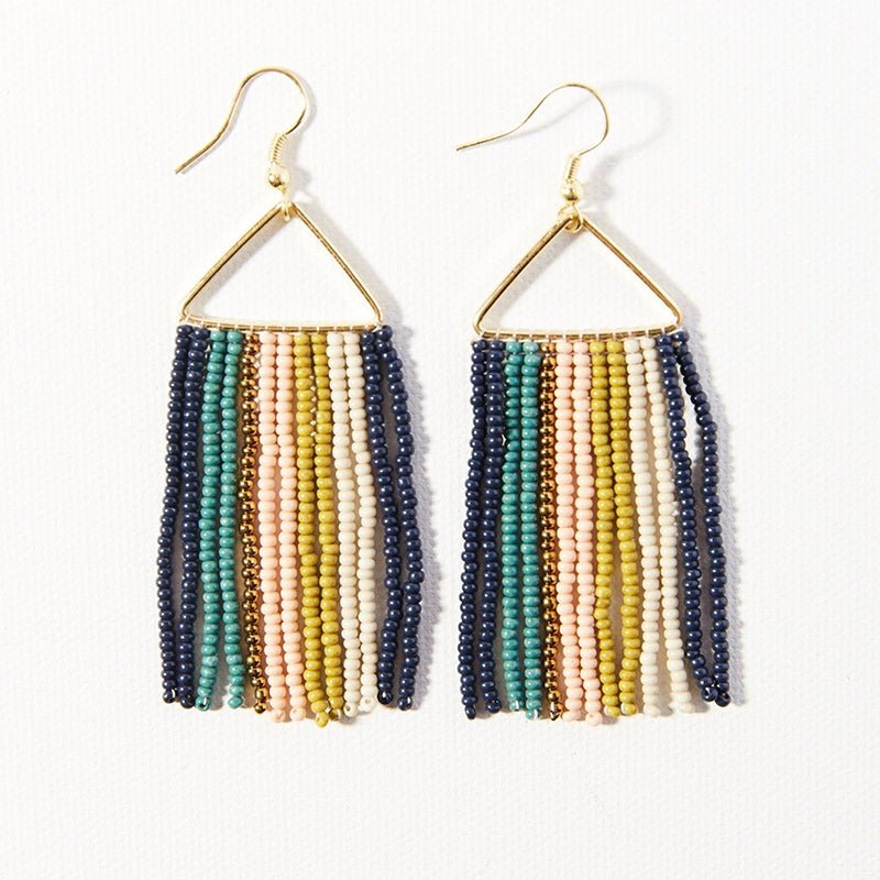 Ink and Alloy TRIANGLE SEED BEAD EARRINGS Teal_Navy Stripe