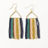 Ink and Alloy TRIANGLE SEED BEAD EARRINGS Teal_Navy Stripe