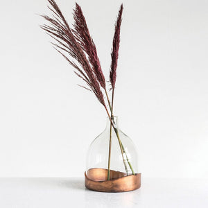 Creative Co-op GLASS CLOCHE ON METAL TRAY Antique Copper