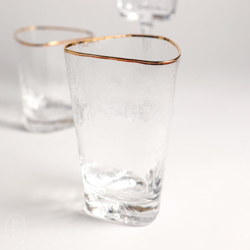 Zodax APERITIVO TRIANGULAR HIGHBALL GLASS Clear Gold Rim