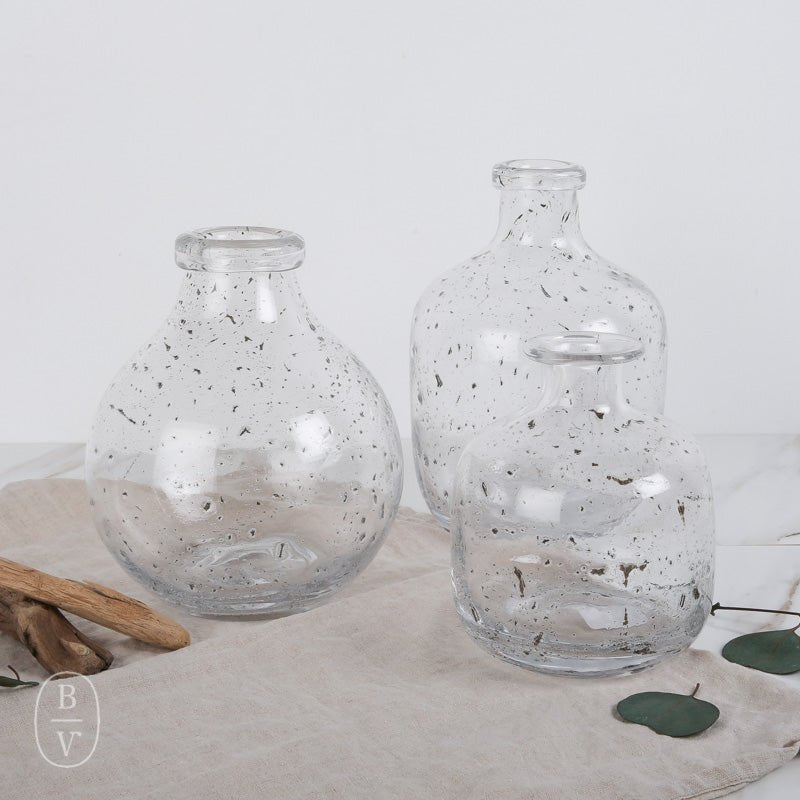 K and K Interiors TEXTURED HAND BLOWN GLASS BOTTLE 8.25" H