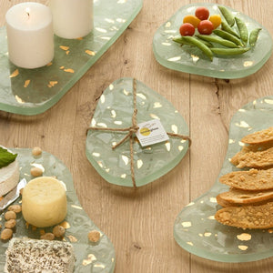 Annieglass ELEMENTS CLOUD TRIVET Green_Gold 9.5" x 6.5"