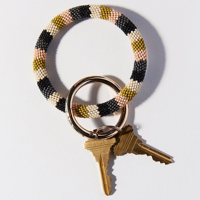 Ink and Alloy CHLOE SEED BEAD KEY RING Grey_Pink_Citron Stripe