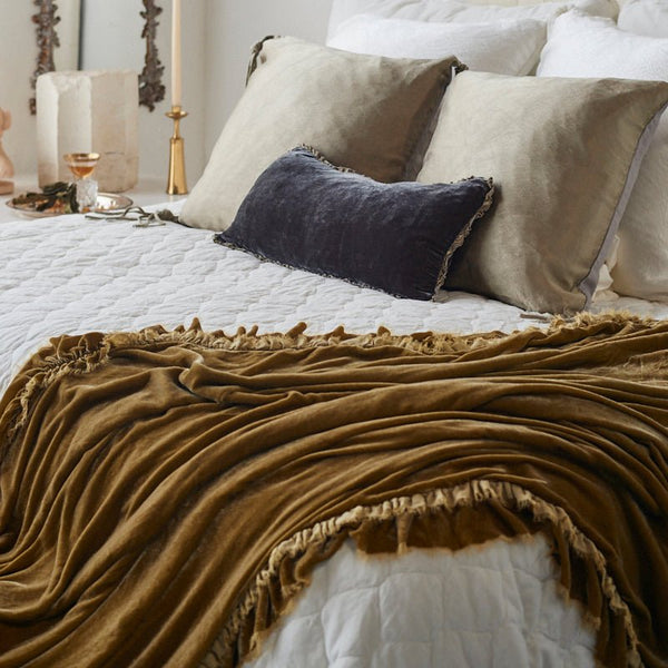 Gold velvet bed online throw