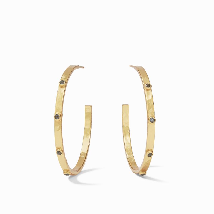 Julie Vos CRESCENT STONE HOOP EARRINGS Gold Large Charcoal Blue