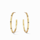 Julie Vos CRESCENT STONE HOOP EARRINGS Gold Charcoal Blue