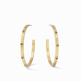 Julie Vos CRESCENT STONE HOOP EARRINGS Gold Large Charcoal Blue