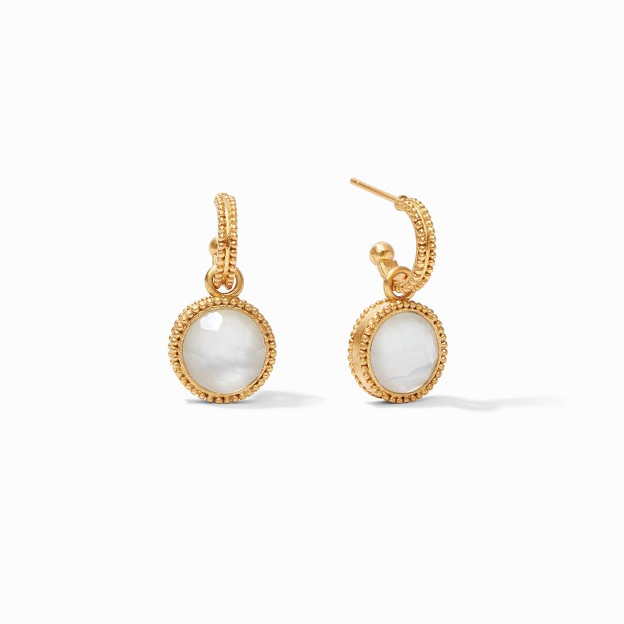 Julie Vos FLEUR DE LIS GOLD HOOP AND CHARM EARRINGS Shell Pearl