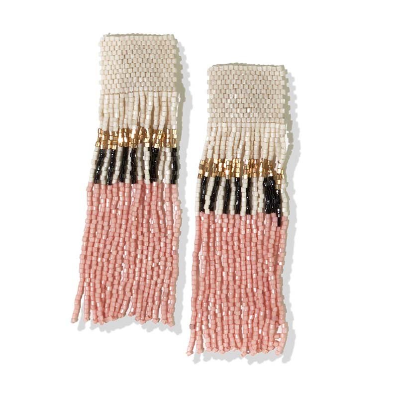 Ink and Alloy BELLE STRIPE LONG LUXE FRINGE EARRINGS Ivory_Blush