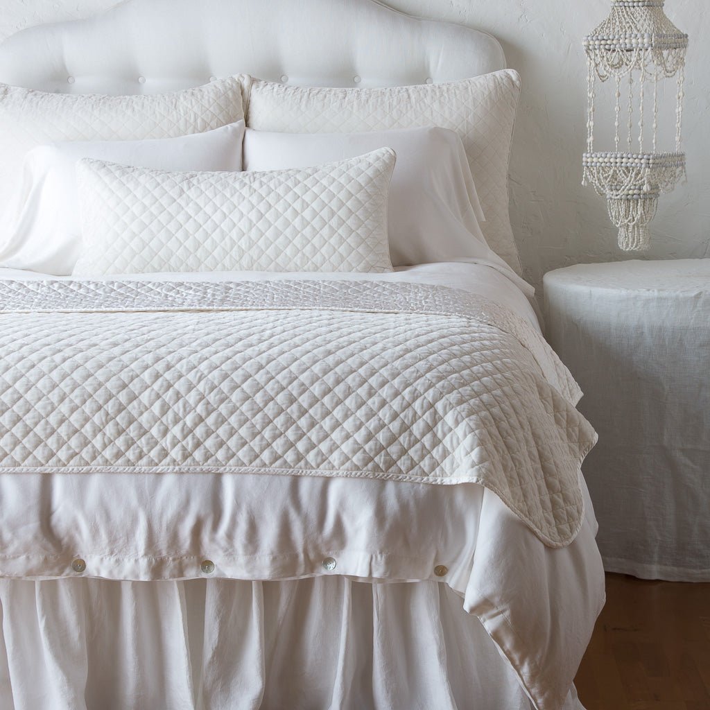 Bella Notte Linens SILK VELVET QUILTED BLANKET Winter White Throw_47x72