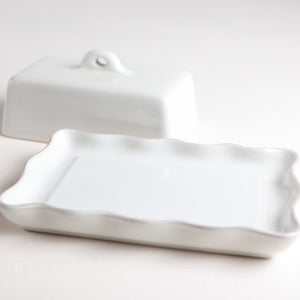 Casafina by Costa Nova RUFFLED RECTANGLE BUTTER DISH WITH LID White