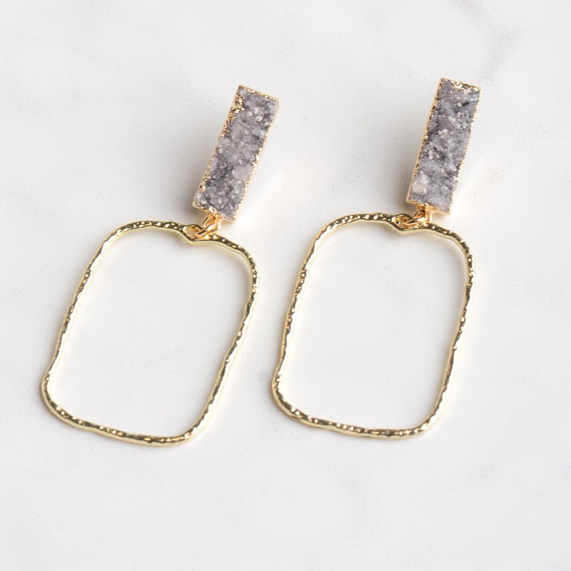 Virtue MEDIUM DRUZY RECTANGLE BRANCH RECTANGLE EARRINGS Gold