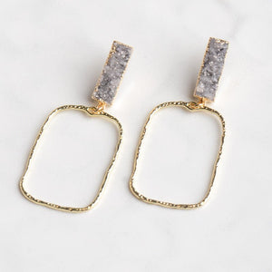 Virtue MEDIUM DRUZY RECTANGLE BRANCH RECTANGLE EARRINGS Gold