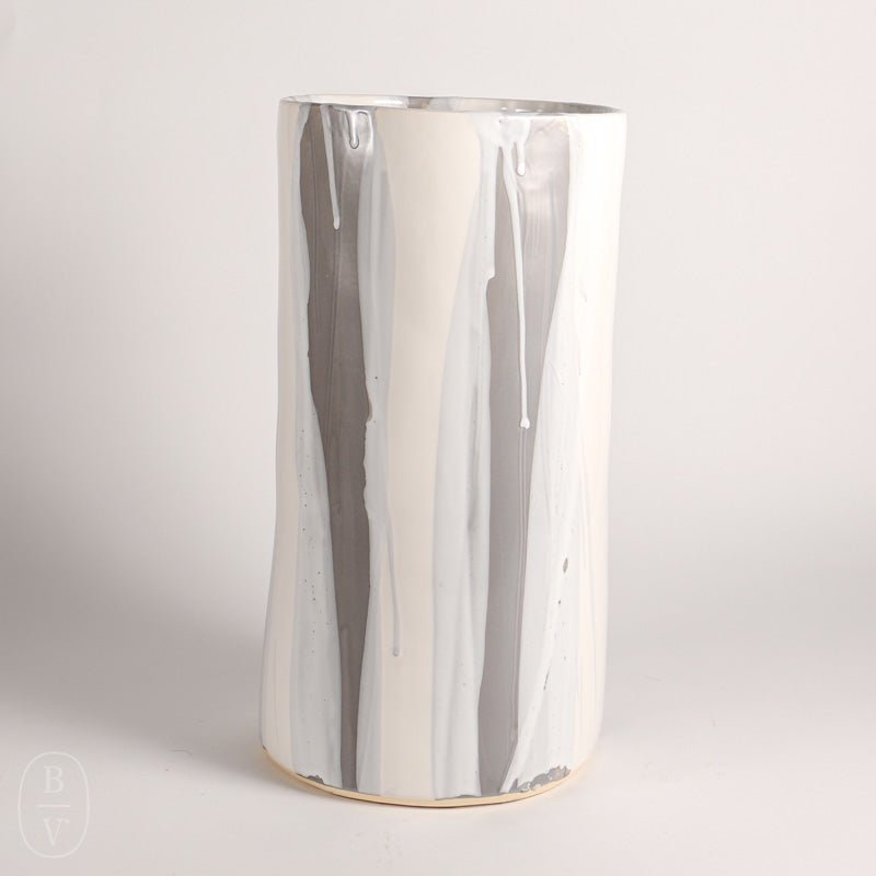 Alex Marshall Studios CYLINDER VASE Grey White Stripe Wide