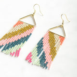 Ink and Alloy TRIANGLE SEED BEAD EARRINGS Pink Citron Peakcock Diagonal Stripe