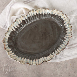 Etta B Pottery SCALLOPED OVAL PLATTER 15 Gray