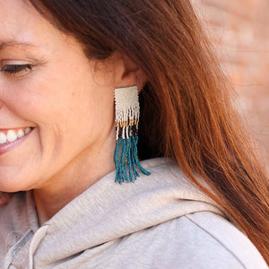 Ink and Alloy BELLE STRIPE LONG LUXE FRINGE EARRINGS Ivory_Peacock