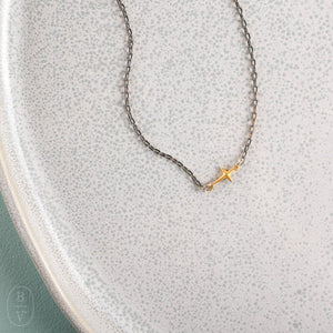 CV Designs SIMPLE CROSS GUNMETAL CHAIN NECKLACE