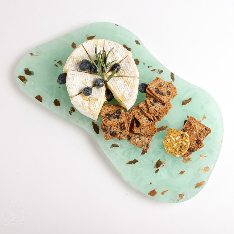 Annieglass ELEMENTS LAKE APPETIZER TRAY Green_Gold 14.5" x 8.5"