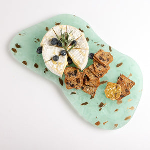 Annieglass ELEMENTS LAKE APPETIZER TRAY Green_Gold 14.5" x 8.5"