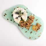 Annieglass ELEMENTS LAKE APPETIZER TRAY Green_Gold 14.5" x 8.5"