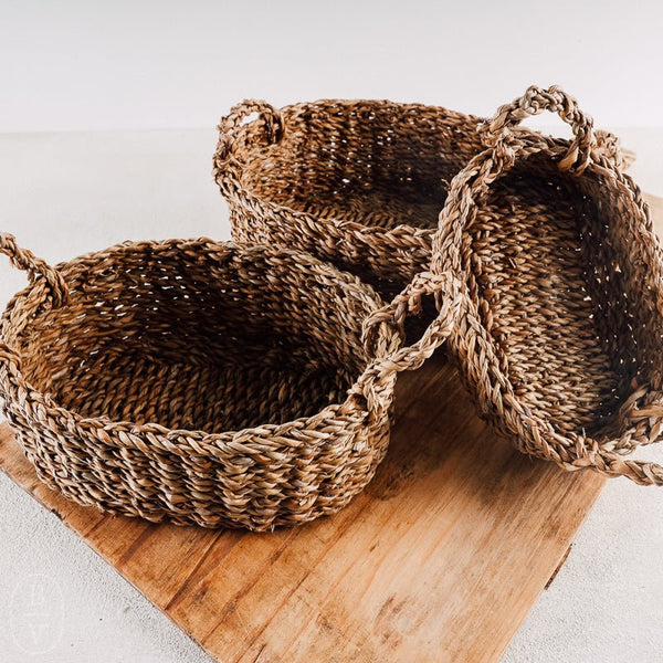 Seagrass Flat Oval Basket with Handles | PICKUP ONLY