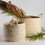 Kalalou ROUND LIGHT SEAGRASS BASKET WITH HANDLES Small