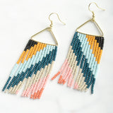 Ink and Alloy TRIANGLE SEED BEAD EARRINGS Black_Yellow_Light Blue Diagonal Stripe