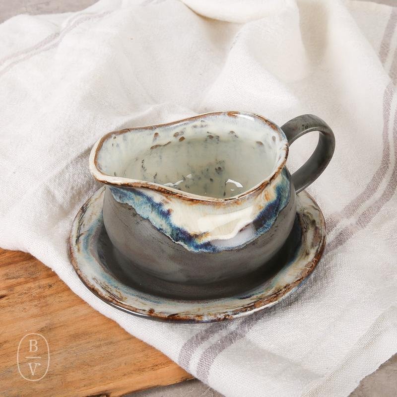 Etta B Pottery GRAVY BOAT SAUCER SET Gray